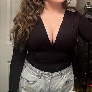 Deep V-Neck Long Sleeve Women's Dress in Black